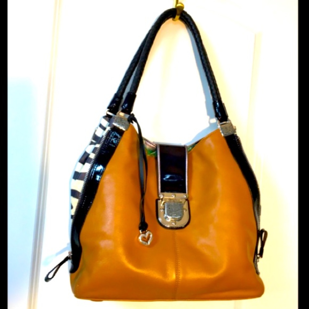 New Brighton Bag  Leather Caramel Zebra Silver Hardware  Shoulder w/box